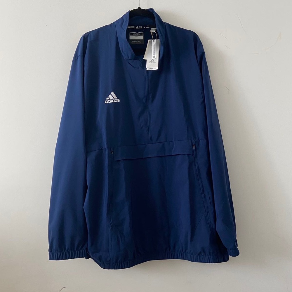 Men’s Adidas Stadium Team Navy Blue 1/4 Zip Woven Long Sleeve Jacket Size XXL